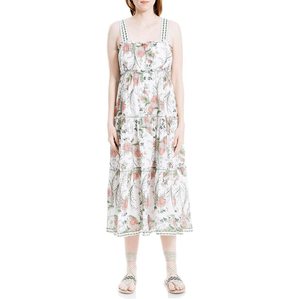 MAX STUDIO NWT White & Pink Floral Botanical Boho Tiered Maxi Dress X-Large - Picture 2 of 10